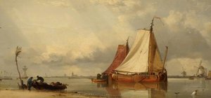 Dutch Barges Near A Beach — Edward William Cooke