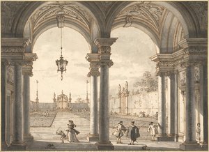 View Through A Baroque Colonnade Into A Garden, 1760-1768 — Canaletto, Baroque