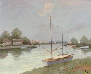 The Canal At Aygues-morte, (1972) — Marcel Dyf