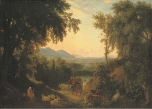 An Italianate Landscape, With Peasants And Livestock In The Foreground