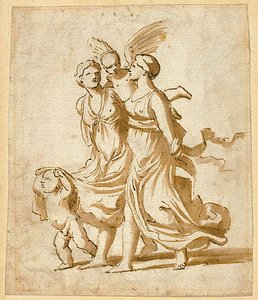 Two Girls Accompanied By Cupid — Nicolas Poussin