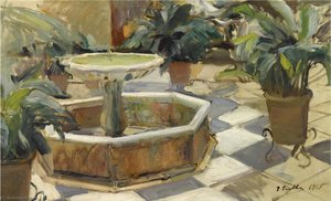 Spanish Fuente En Un Patio Sevillano Fountain In A Courtyard, Seville — Joaquín Sorolla Y Bastida