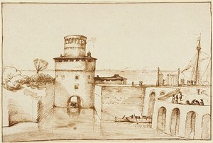 Landscape With A View Of A Fortified Port — Guercino