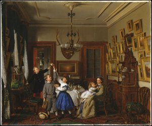 The Contest For The Bouquet: The Family Of Robert Gordon In Their New York Dining-room — Seymour Joseph Guy, Victorian Era