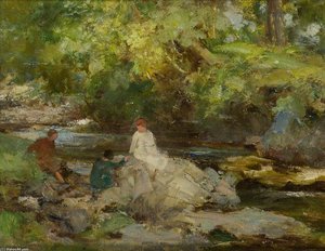 Three Figures By A River — William Stewart Macgeorge