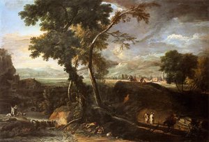Landscape With River And Figures — Marco Ricci, Baroque