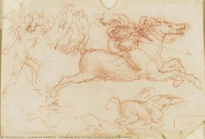 Galloping And Kicking Horses, And A Foot Soldier — Leonardo Da Vinci