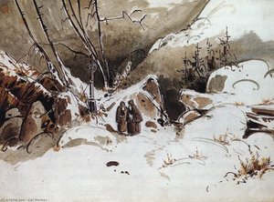 Alpine Pass In Winter With Monks — Carl Blechen