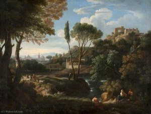 Landscape with a Waterfall and Buildings