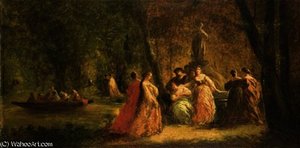 Femmes Au Parc Près D'une Rivière — Adolphe Joseph Thomas Monticelli