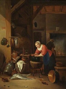Interior With Women, Fish And Kettles — Hendrik Martensz Sorgh