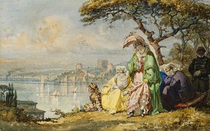 Ladies On The Bosphorous With Rumeli Hisar Beyond — Amadeo Preziosi, Romanticism