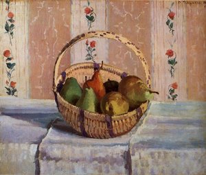 Still Life, Apples And Pears In A Round Basket — Camille Pissarro