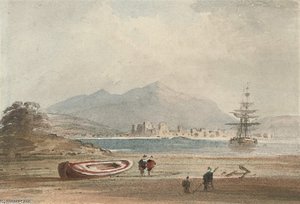 Figures On The Shore With Conway Castle In The Distance — John Varley I (the Older)