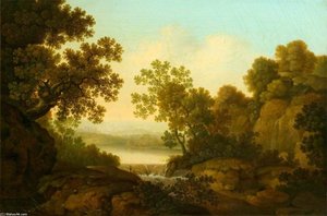 Landscape With A Waterfall And Anglers — George Smith