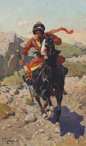 A Caucasian Riding His Horse At Full Gallop