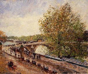 The Pont Royal, Grey Weather, Afternoon, Spring — Camille Pissarro
