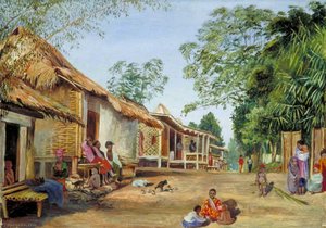 Village Of Mat Houses Near Garoet, Java — Marianne North, Victorian Botanical Illustration