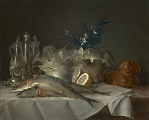 Still Life With Mackerel — Anne Vallayer-coster, 18th-century French Rococo