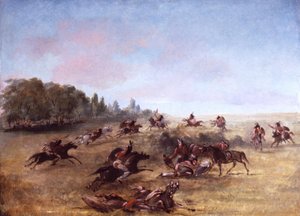 Mounted War Party Scouring A Thicket — George Catlin, Romantic Landscape Painting
