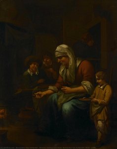Woman Making Pancakes, Bernardus Van Schijndel, 1670 - 1709 — Bernardus Van Schijndel