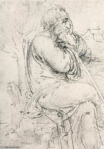 Various Studies-seated Old Man — Leonardo Da Vinci, High Renaissance