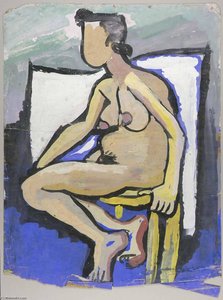 Seated Female Nude In Profile — William H. Johnson
