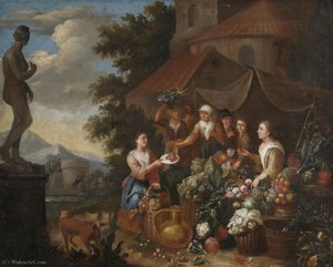 Selling Vegetables And Flowers On An Italian Market Stall. — Norbert Van Bloemen