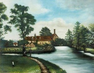 River Scene With View Of A Mill