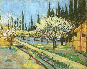 Orchard In Blossom, Bordered By Cypresses — Vincent Willem Van Gogh, Post-impressionism