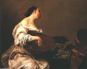 Woman Playing A Lute — Giuseppe Maria Crespi, Baroque