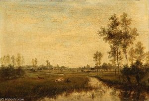 Cattle Resting In A Flemish River Landscape — Cesar De Cock