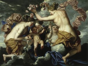 Venus, Cupid And The Three Graces — Pietro Liberi