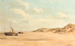 Beached Fishing-boats On A Deserted Beach — Everhardus Koster