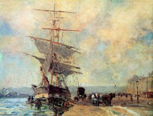 Ship In Harbour Rouen Sun — Albert-charles Lebourg