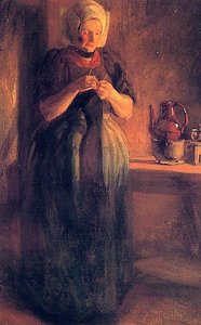 Woman Knitting. (painting)