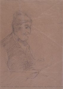 Farmer With His Cap Holding His Pen In His Mouth And Reading A Letter — Albert Samuel Anker