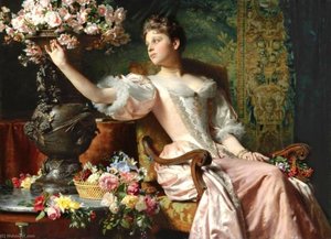 Lady In A Pink Dress With Flowers — Wladyslaw Czachórski