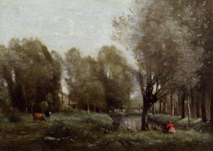 Young Girl Seated In A Meadow — Jean-baptiste-camille Corot