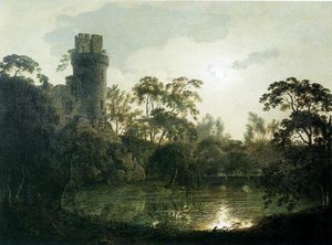 Moonlight With A Lake And Castellated Tower — Joseph Wright Of Derby, Romanticism