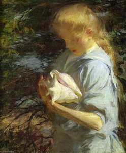 Eleanor Holding A Shell, North Haven, Maine — Frank Weston Benson