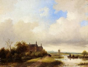 Travellers on a path haarlem in the distance