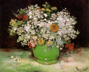 Vase With Zinnias And Other Flowers — Vincent Willem Van Gogh