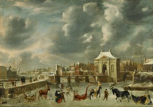 Stadsgracht With Heiligeweg Gate In The Winter Stadsgracht With Heiligeweg Gate, Seen From The Side Of The Herengracht Heiligeweg Gate In Winter — Jan Abrahamsz Beerstraten