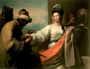 Isaac's Servant Trying The Bracelet On Rebecca's Arm — Benjamin West