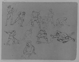 Farm Workers, Most Baling Hay; Leaning Woman, Bust Length — Thomas Sully
