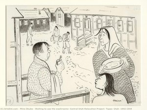 Waiting To Use The Washrooms, Central Utah Relocation Project, Topaz, Utah, 1942-1944 — Miné Okubo