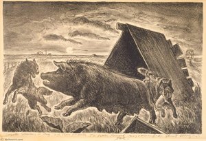 Coyotes Stealing a Pig