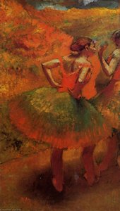 Two Dancers In Green Skirts, Landscape Scenery — Edgar Degas, Impressionism