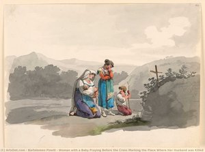 Woman With A Baby Praying Before The Cross Marking The Place Where Her Husband Was Killed — Bartolomeo Pinelli